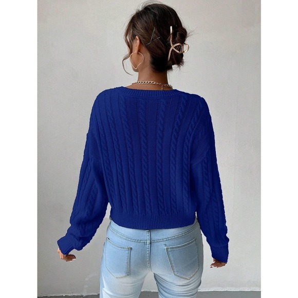 🌟 preppy V neck Cable Knit Sweater - Picture 6 of 11